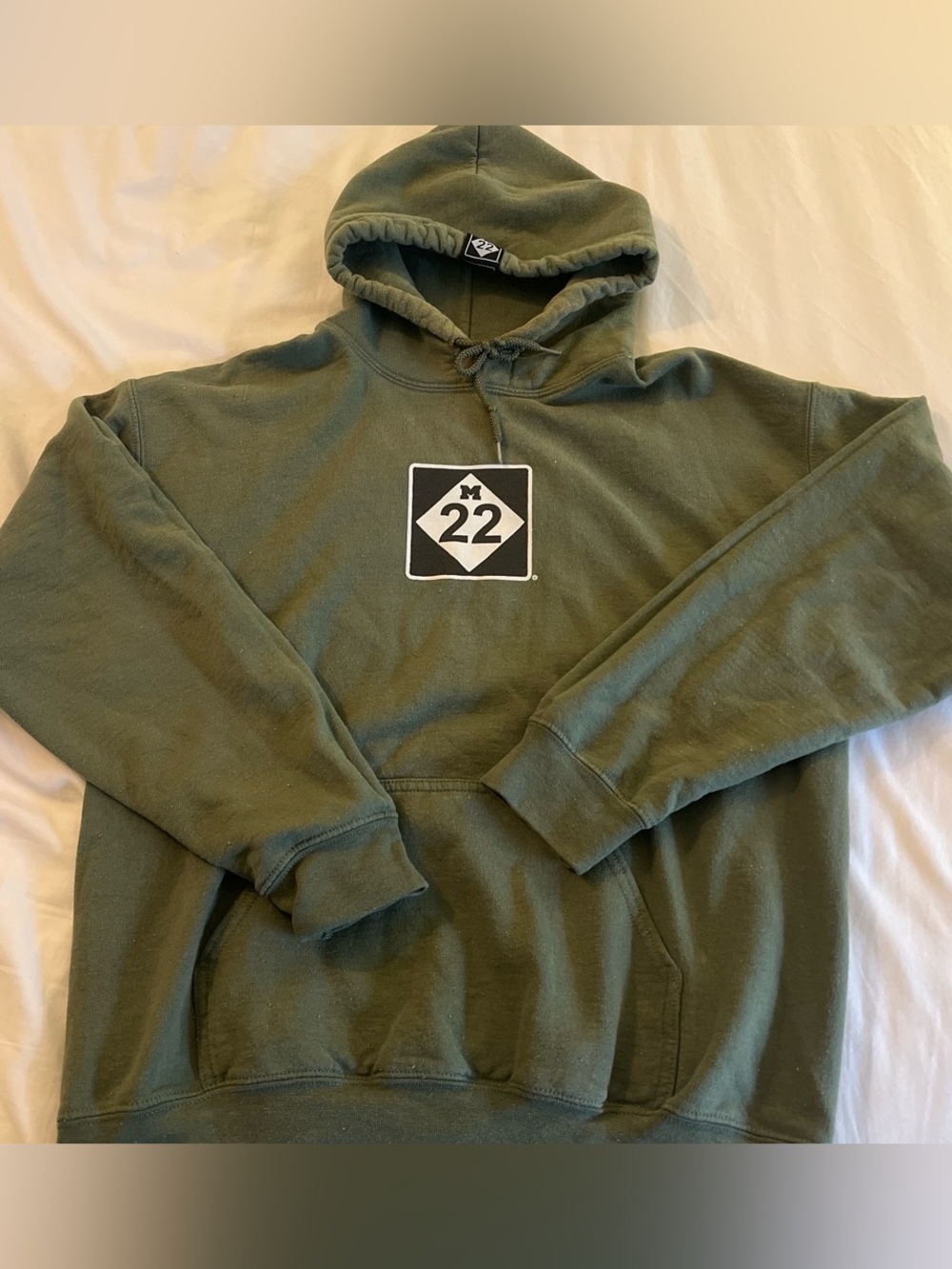 M 22 Olive Green Pullover Hoodie with Center Patch